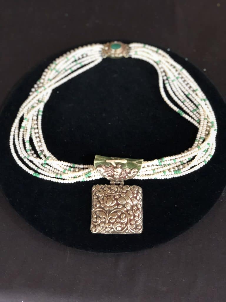 This necklace by Mary Ellen beads Albuquerque presents a way to string beads as art.
